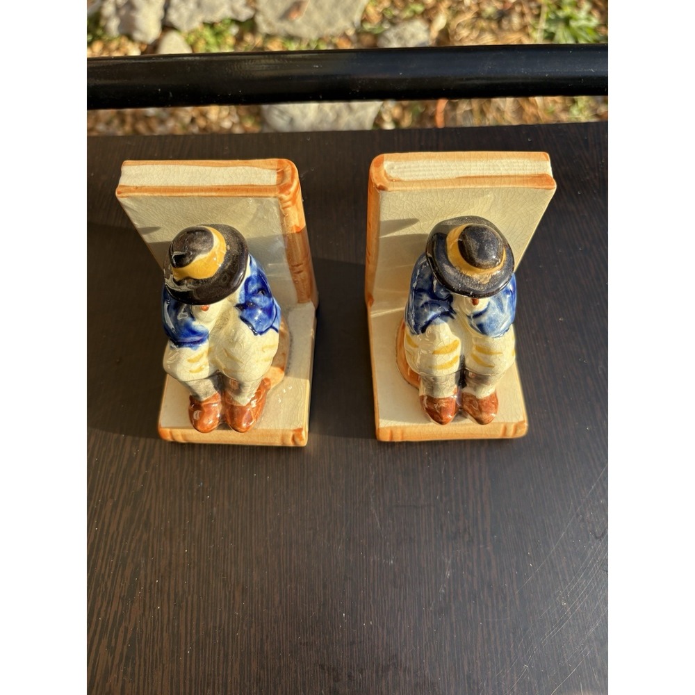 Vintage Ceramic Pair Bookends Seated Man on Books w/ pipe Figurine 50s Japan - Picture 2 of 6